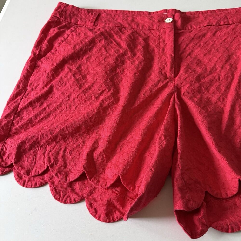 Womens Crown & Ivy Shelby Watermelon Red Eyelet Scalloped Hem Stretch Shorts 22W - Picture 2 of 16